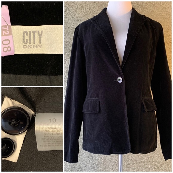 “DKNY City” Black Velveteen Jacket size M - Picture 1 of 11